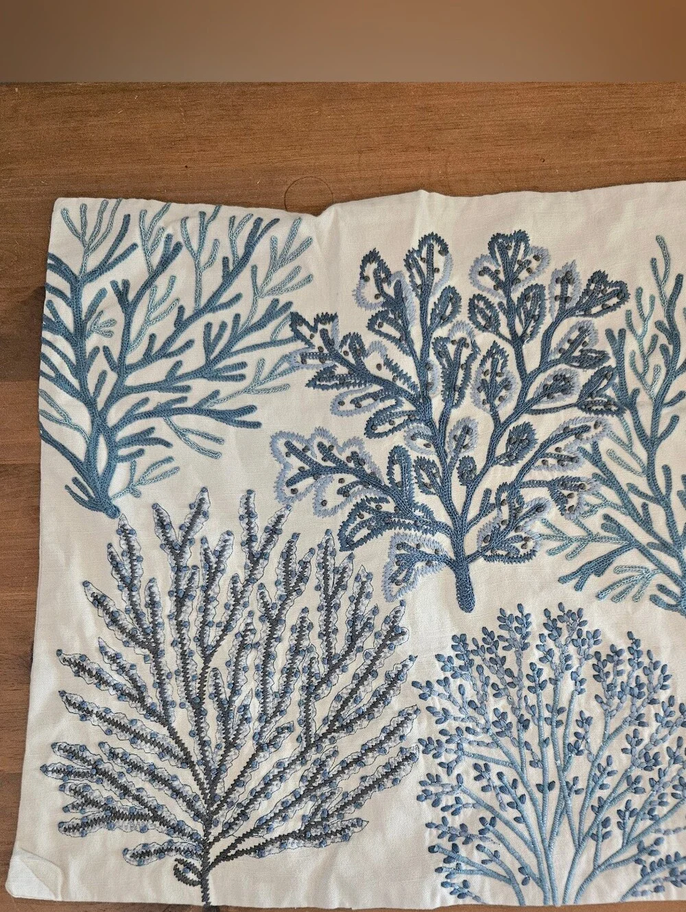 RARE Pottery Barn LAYERED CORAL EMBROIDERED PILLOW COVER 24X24 100% Cotton NWT